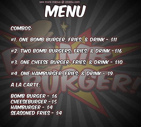 Online Menu of Bomb Burger Restaurant, Northridge, California, 91324 - Zmenu