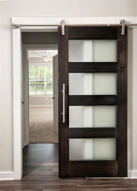 Modern Style Barn Door with Frosted Glass - Mahogany #CheapInteriorWallPaneling | Doors interior ...