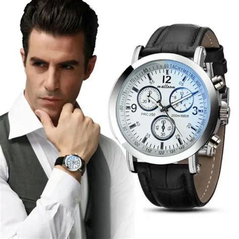 Quartz Watch Men Fashion Casual Business Leather Strap Classic Blue ...