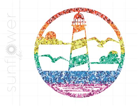 Rainbow Lighthouse Art Print and Cut PNG Download Glitter - Etsy