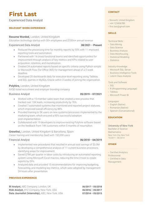 Experienced Data Analyst Resume Examples for 2025 | Resume Worded