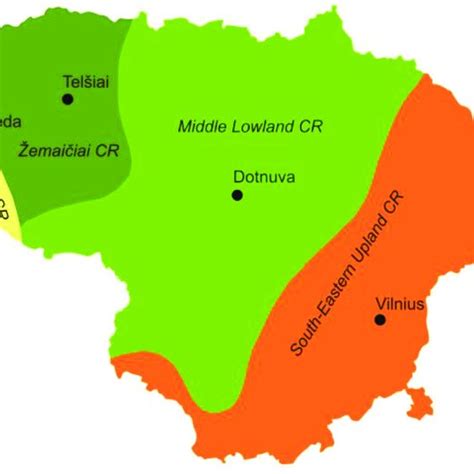 Climate regions (CR) of Lithuania and location of meteorological ...