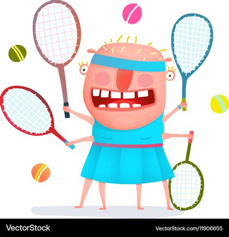 Funny freaky tennis player monster Royalty Free Vector Image