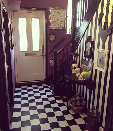 Hallway done! #hallway #home #decorating #homedecor #gothlife #beetlejuice #checkerboard # ...