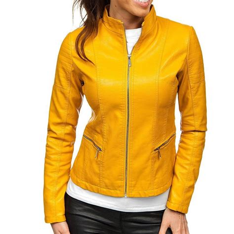 Joyce Women's Yellow Leather Biker Jacket - Ala Mode