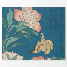 Hokusai Peonies and Canary Vintage GalleryHD Wrapping Paper | Zazzle