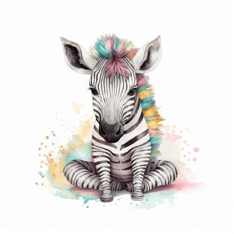 Cute watercolor baby zebra. Illustration AI Generative 23131038 Stock ...