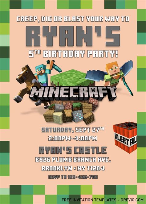 Download Now Minecraft Birthday Invitation Templates - Editable With MS Word This is our first ...