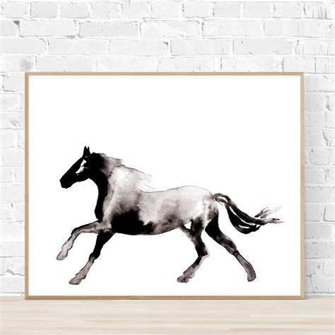 Horse Silhouette Painting, Abstract Horse Wall Art, Black and White ...