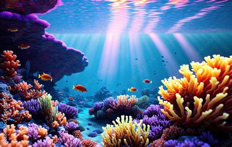 coral reef with fish Stock Illustration | Adobe Stock