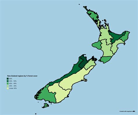 New Zealand regions by % of forest cover : MapPorn