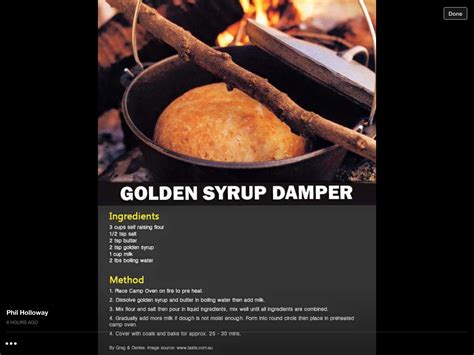 Golden syrup damper Campfire Food, Golden Syrup, Loaf Bread, Cornbread ...