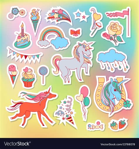 Unicorn multicolor stickers with rainbow Vector Image