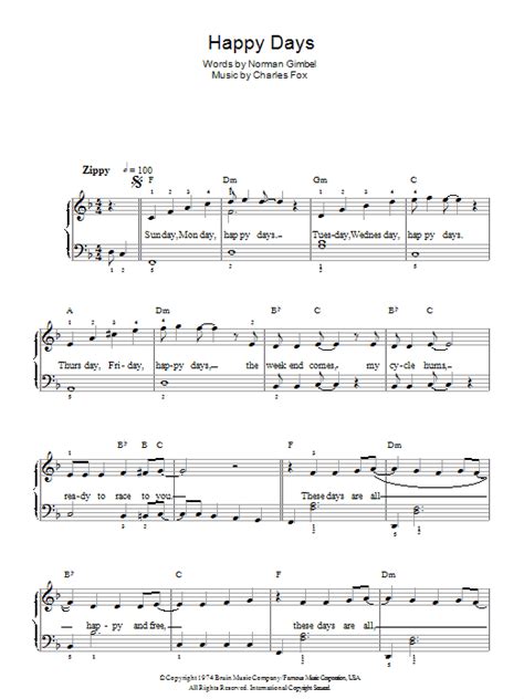 Happy Days by Pratt & McClain Sheet Music for Easy Piano at Sheet Music Direct