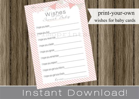 Wishes for Baby girl cards pink INSTANT DOWNLOAD diy digital