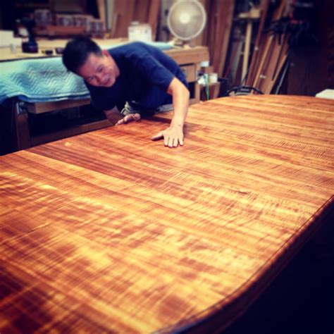 Gorgeous curly Koa dining table just completed by our master craftsmen ...