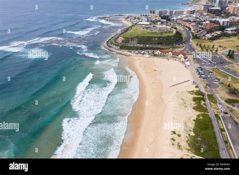 Aerial view of Nobbys Beach - Newcastle Australia. Nobbys beach is one of Newcastle most famous ...