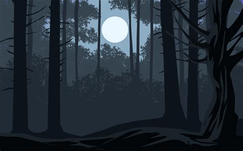 Dark moonlight night in forest. Vector nature landscape 15324025 Vector ...