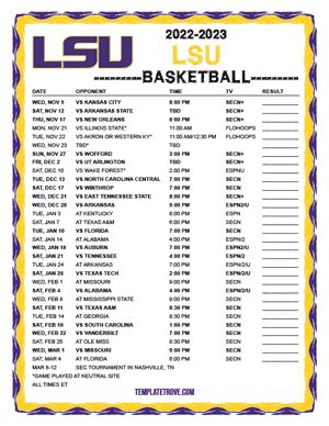 Printable 2022-2023 LSU Tigers Basketball Schedule