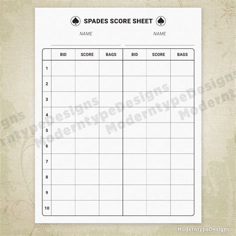 Spades Score Sheet Printable Form | Sheet, Scores, Spade