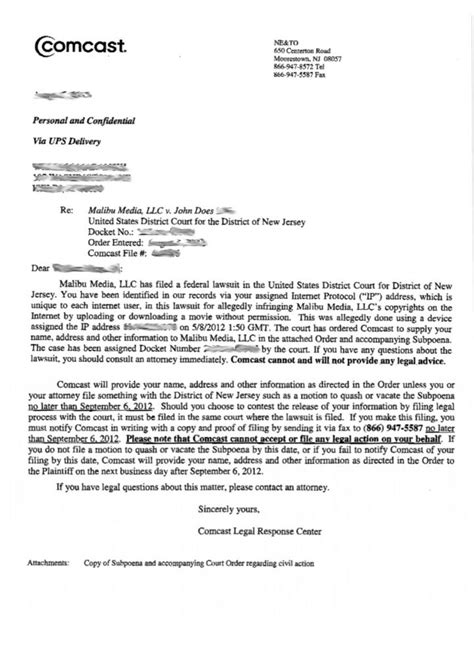 Comcast Copyright Infringement Letter | Onvacationswall.com