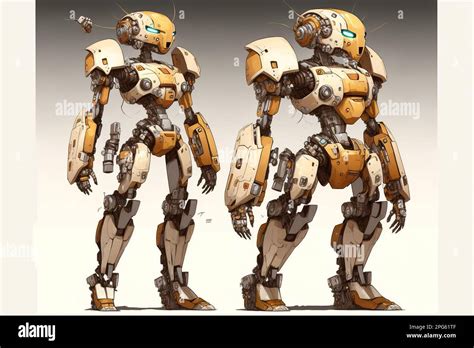 Wondrous full body futuristic sci-fi military humanoid robot in combat suit for combat character ...