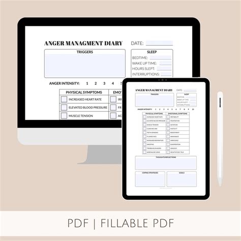 Anger Management Diary Tracker Printable Anger Management Template Emotion Tracker Template ...