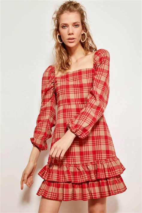 Trendyol Red Plaid Dress TCLAW19AP0286-in Dresses from Women's Clothing on Aliexpress.com ...