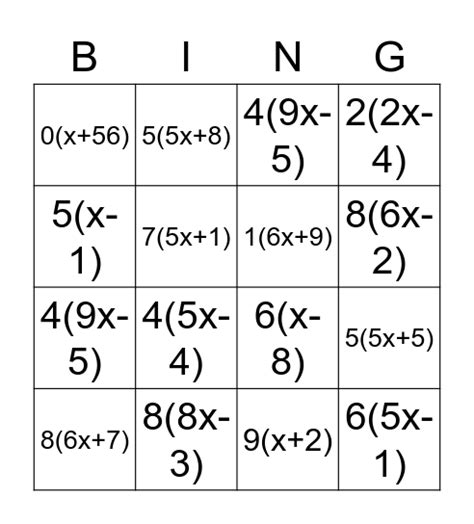 Math!!! Bingo Card