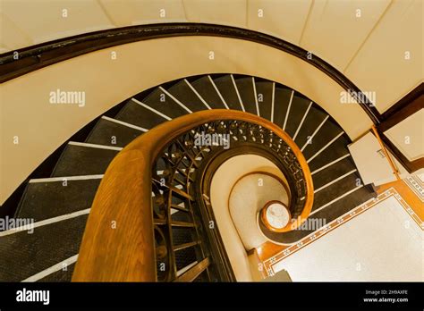 Grand spiral staircase in the Pacific County Courthouse, South Bend, Washington State, USA Stock ...