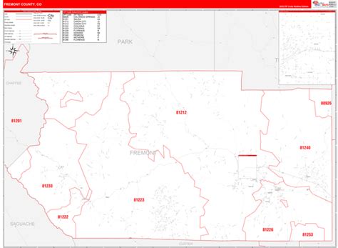 Fremont County, CO Zip Code Wall Map Red Line Style by MarketMAPS - MapSales