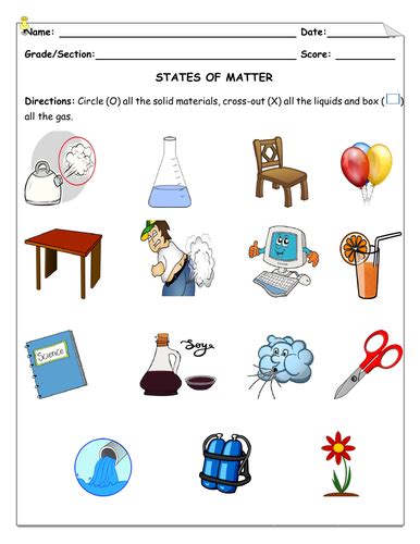 States of Matter- Solid, Liquid, Gas Worksheet | Teaching Resources