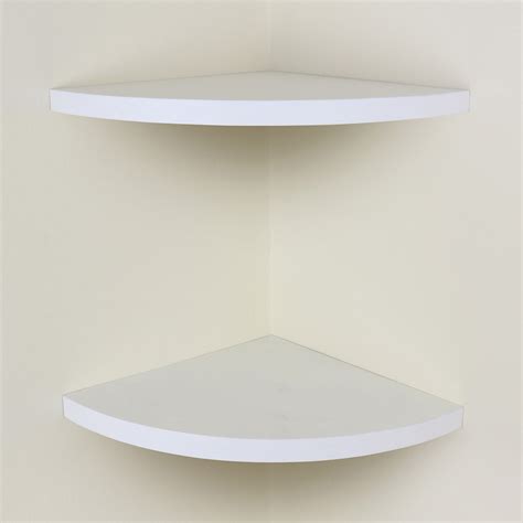 White Chunky Wood Curved/Radial Floating Corner Wall Shelf Pair/Set of 2 Shelves | eBay