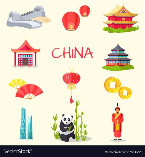 China inscription and traditional things set Vector Image