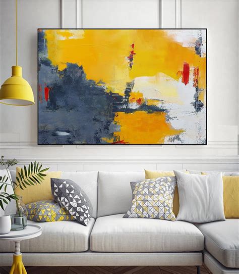 Yellow Abstract Painting,Gray Abstract Art,White Abstract Painting,Large Wall Art Canvas ...