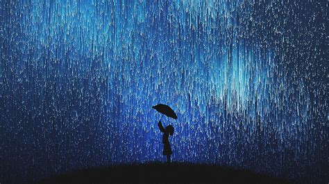 1920x1080px, 1080P free download | Rain Of Stars Little Girl With Umbrella, rain, stars, artist ...