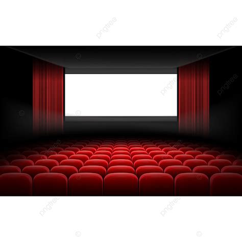 Tela De Cinema Cinema Branco Com Cadeiras E Cortinas Vermelhas PNG ...