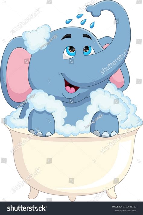 Cartoon Baby Elephant Bathing Bathtub Stock Vector (Royalty Free ...