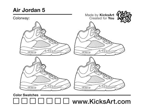 Air Jordan 5 Sneaker Coloring Pages - Created by KicksArt | Air jordan ...