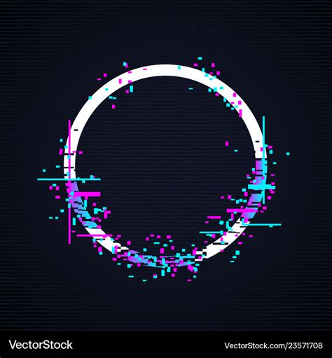 Glitch circle frame tv distorted signal Royalty Free Vector