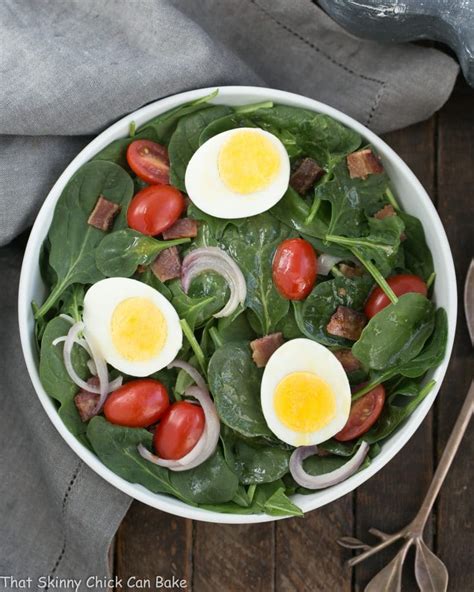 Easy Spinach Salad with Bacon, Eggs and Tomatoes - That Skinny Chick Can Bake