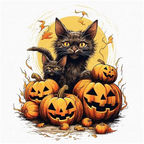 Premium AI Image | Black Cat Halloween Pumpkin Black Cat Happy Halloween