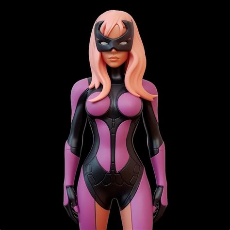 Premium AI Image | a woman in a black and pink costume stands in front ...