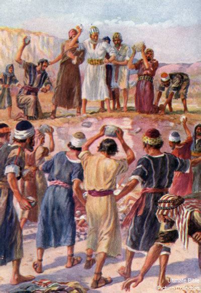 Joshua 7 Bible Pictures: The stoning of Achan and his family