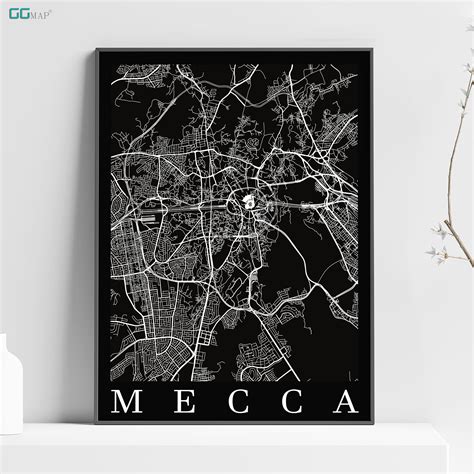 City map of MECCA - Mecca Open Black map - Home Decor - Travel map ...