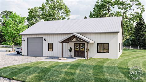 Efficient Barndominium Style Ranch Plan with Drive-through G