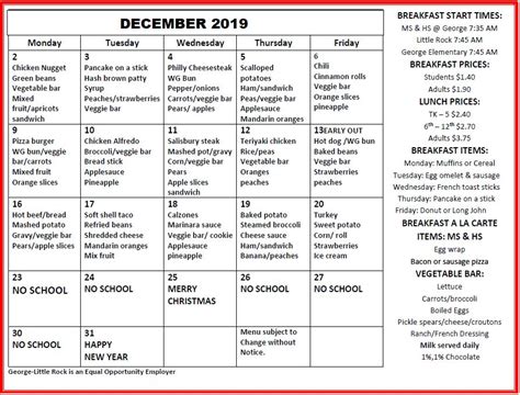 Lunch Menu - George-Little Rock Community Schools