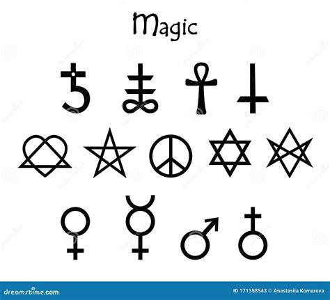 Occultism Set with Gothic Mystery Symbols - Cross, Crystal, Hexagram, Pentagram. Stock Vector ...