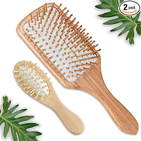 Wooden Detangling Paddle Hair Brush + FREE Mini Travel Brush - Natural ...