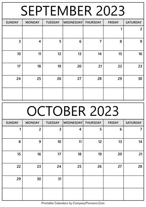 September October 2023 Calendar Printable - Template